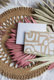 White Abstract Pattern front and back on Kraft - Blank Card A2 with Linen Envelope