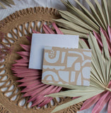 White Abstract Pattern front and back on Kraft - Blank Card A2 with Linen Envelope