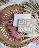 White Abstract Pattern front and back on Kraft - Blank Card A2 with Linen Envelope
