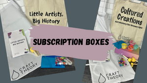 Images of Craft Theory's art history subscription boxes for kids and adults.