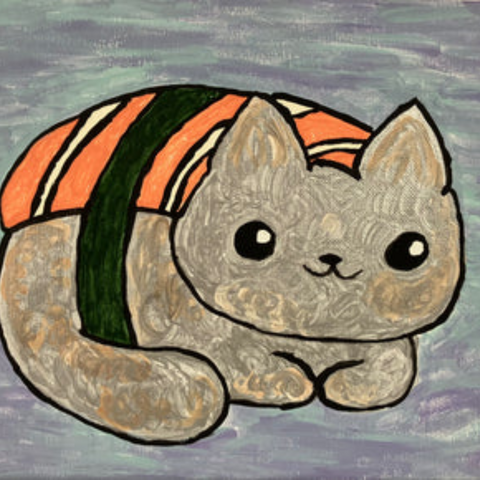 Sushi cat kids painting