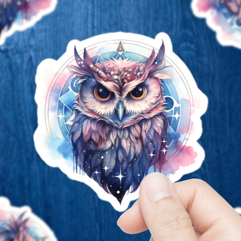 Celestial Pink and Blue Owl Sticker